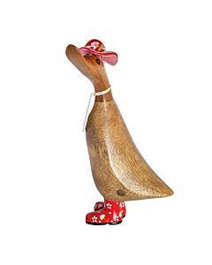 DCUK Natural Finish Duckling with Floral Hat & Welly Boots -Red